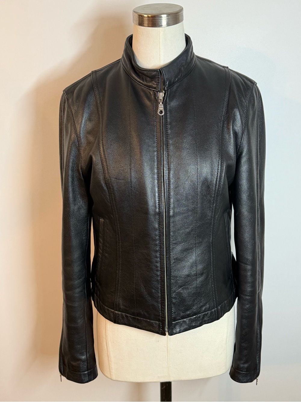 Wilson Black Leather Zip-Up Moto Jacket